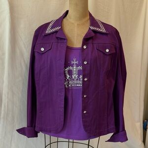 Christine Alexander Vibrant Purple Apparel Top and Denim Jacket Set.